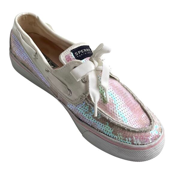 Pre Loved Sperry Top-Sider Bahama BOAT SHOES Women's 9.5M Sequin Iridescent Pink - Picture 8 of 9